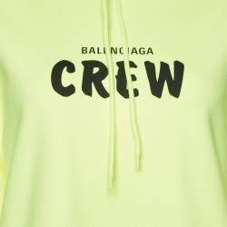 Pre Owned Balenciaga Neon Yellow Crew Print Cotton Oversized Hoodie XS