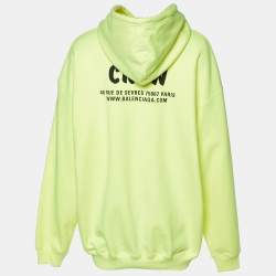 Pre Owned Balenciaga Neon Yellow Crew Print Cotton Oversized Hoodie XS