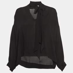 Pre Owned Balenciaga Black Silk Neck Tie Top S