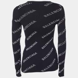 Pre Owned Balenciaga Black Logo Print Rib Knit Jumper XS
