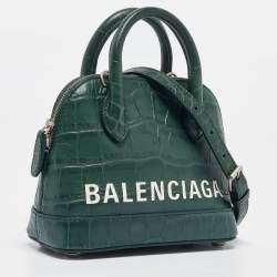 Balenciaga Green Croc Embossed Leather XXS Ville Satchel