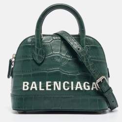Balenciaga Green Croc Embossed Leather XXS Ville Satchel
