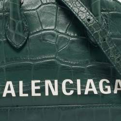 Balenciaga Green Croc Embossed Leather XXS Ville Satchel