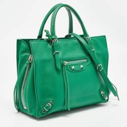 مملوكة مسبقًا Balenciaga Green Leather Mini Papier A4 Tote