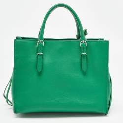 مملوكة مسبقًا Balenciaga Green Leather Mini Papier A4 Tote