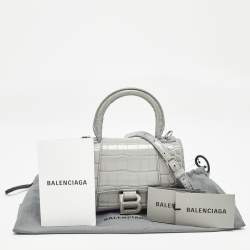 Pre Owned Balenciaga Grey Croc Embossed Leather XS Hourglass Top Handle Bag