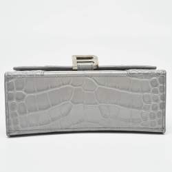 Pre Owned Balenciaga Grey Croc Embossed Leather XS Hourglass Top Handle Bag