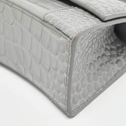 Pre Owned Balenciaga Grey Croc Embossed Leather XS Hourglass Top Handle Bag