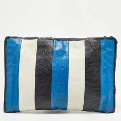 Pre Owned Balenciaga Tricolor Stripe Leather Bazar Pouch