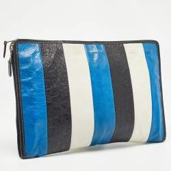 Pre Owned Balenciaga Tricolor Stripe Leather Bazar Pouch