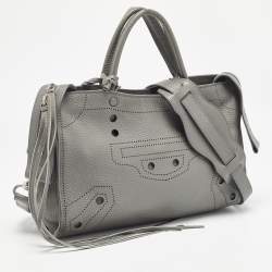 Pre Owned Balenciaga Grey Leather Blackout City Tote
