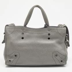 Pre Owned Balenciaga Grey Leather Blackout City Tote