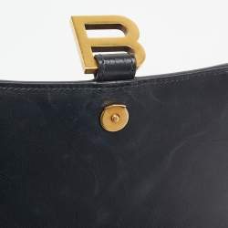 Balenciaga Black Leather Small Hourglass Top Handle Bag