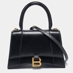 Balenciaga Black Leather Small Hourglass Top Handle Bag