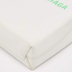Pre Owned Balenciaga White Logo Shopping Phone Holder Crossbody Bag 