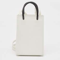 Pre Owned Balenciaga White Logo Shopping Phone Holder Crossbody Bag 