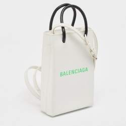 Pre Owned Balenciaga White Logo Shopping Phone Holder Crossbody Bag 