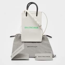 Pre Owned Balenciaga White Logo Shopping Phone Holder Crossbody Bag 