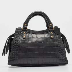 Balenciaga Dark Grey Croc Embossed Leather Neo Classic Bag