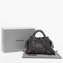 Balenciaga Dark Grey Croc Embossed Leather Neo Classic Bag