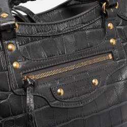 Balenciaga Dark Grey Croc Embossed Leather Neo Classic Bag