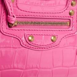 Pre Owned Balenciaga Pink Croc Embossed Leather Nano Neo Classic Tote