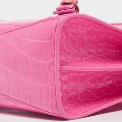 Pre Owned Balenciaga Pink Croc Embossed Leather Nano Neo Classic Tote