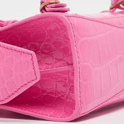 Pre Owned Balenciaga Pink Croc Embossed Leather Nano Neo Classic Tote