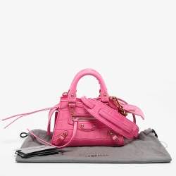 Pre Owned Balenciaga Pink Croc Embossed Leather Nano Neo Classic Tote