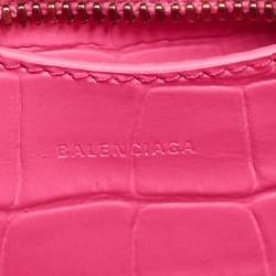 Pre Owned Balenciaga Pink Croc Embossed Leather Nano Neo Classic Tote