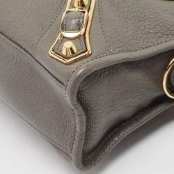 Pre Owned Balenciaga Grey Leather Mini Metallic Edge City Bag