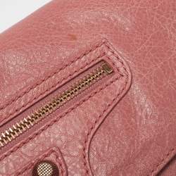 Pre Owned Balenciaga Pink Leather Motocross Flap Clutch