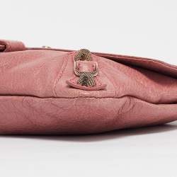 Pre Owned Balenciaga Pink Leather Motocross Flap Clutch