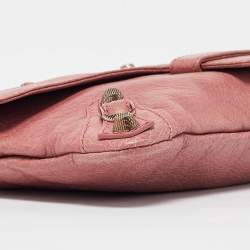 Pre Owned Balenciaga Pink Leather Motocross Flap Clutch