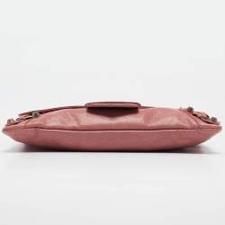 Pre Owned Balenciaga Pink Leather Motocross Flap Clutch
