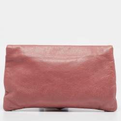 Pre Owned Balenciaga Pink Leather Motocross Flap Clutch