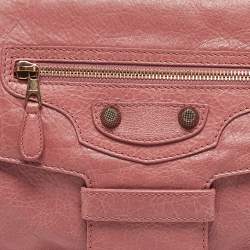 Pre Owned Balenciaga Pink Leather Motocross Flap Clutch