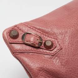 Pre Owned Balenciaga Pink Leather Motocross Flap Clutch