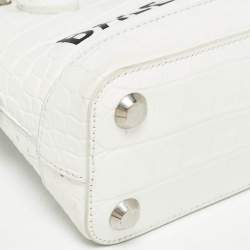 Pre Owned Balenciaga White Croc Embossed Leather XXS Ville Satchel