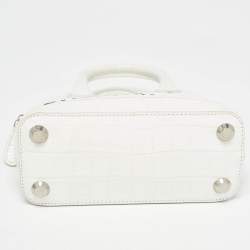 Pre Owned Balenciaga White Croc Embossed Leather XXS Ville Satchel
