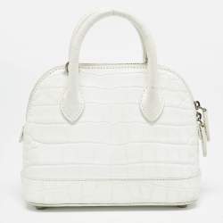 Pre Owned Balenciaga White Croc Embossed Leather XXS Ville Satchel