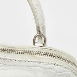 Pre Owned Balenciaga White Croc Embossed Leather XXS Ville Satchel