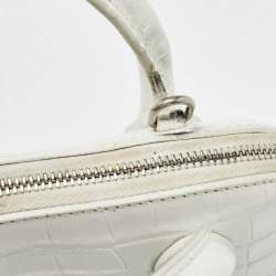 Pre Owned Balenciaga White Croc Embossed Leather XXS Ville Satchel