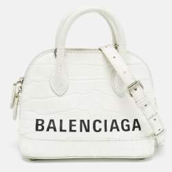Pre Owned Balenciaga White Croc Embossed Leather XXS Ville Satchel