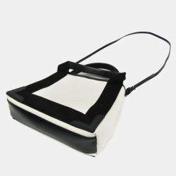 Pre Owned Balenciaga Black/Off-white Canvas and Leather Navy Cabas XS Tote Bag