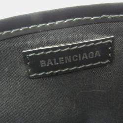 Pre Owned Balenciaga Black/Off-white Canvas and Leather Navy Cabas XS Tote Bag
