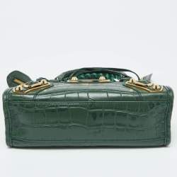 Pre Owned  Balenciaga Green Croc Embossed Leather Mini Classic Metallic Edge City Bag
