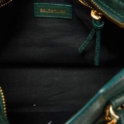 Pre Owned  Balenciaga Green Croc Embossed Leather Mini Classic Metallic Edge City Bag