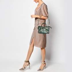 Pre Owned  Balenciaga Green Croc Embossed Leather Mini Classic Metallic Edge City Bag