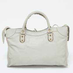 Pre Owned حقيبة يد توتس بالنسياغا ميتاليك إيدج سيتي جلد غريس غليس ميتاليك